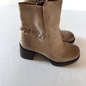 AS 98 Heeled Porter Ankle Boots Gray Tan Leather 2.5 in block Heel size 36/5.5